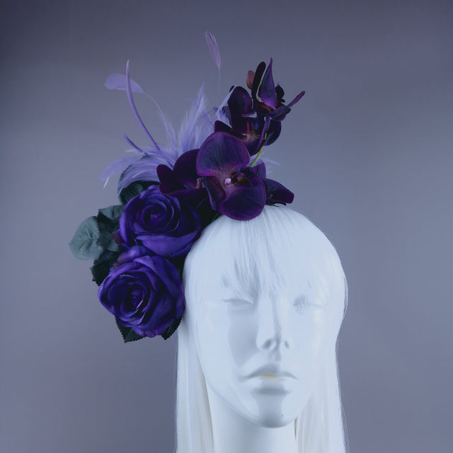 "Alina" Purple Orchid & Rose Feather Headdress