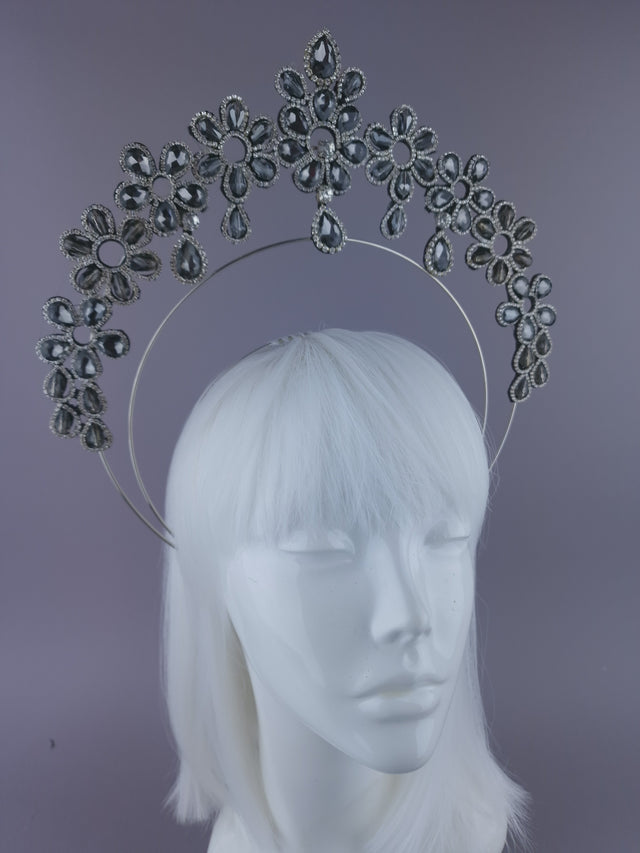 Pearls & Swine: Grey Diamanté Jewel Halo Headdress