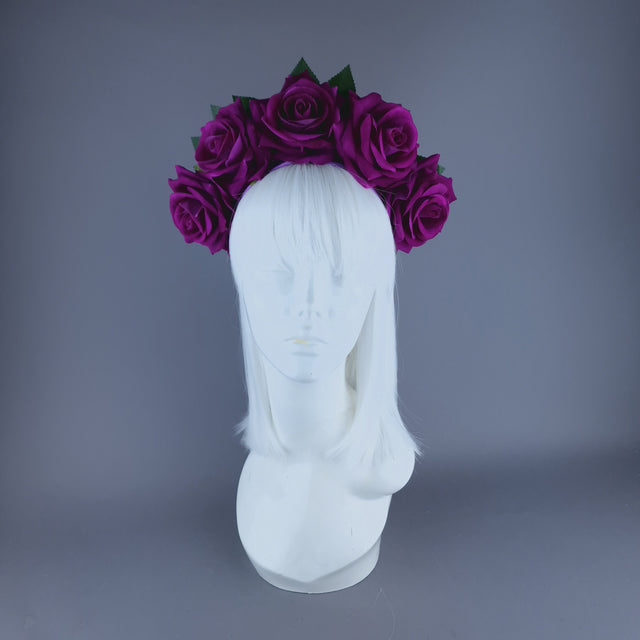 "Cerise" Pink Rose Flower Headdress & Neckpiece