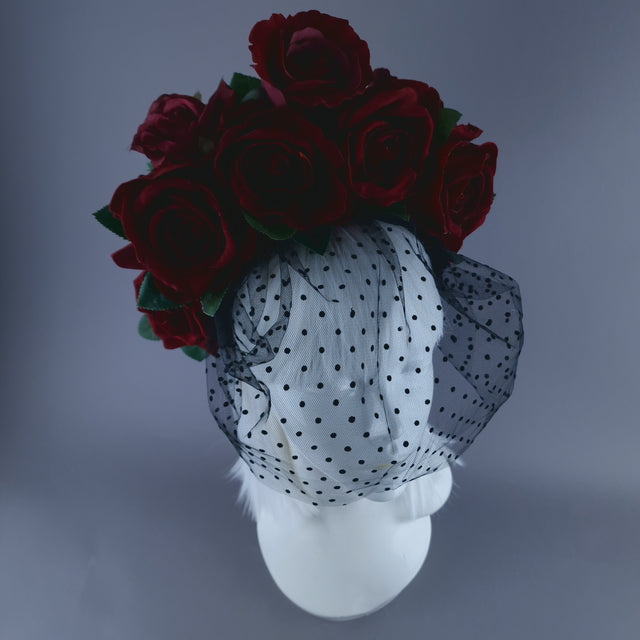 "Illusion" Red Rose & Veil Flower Headdress