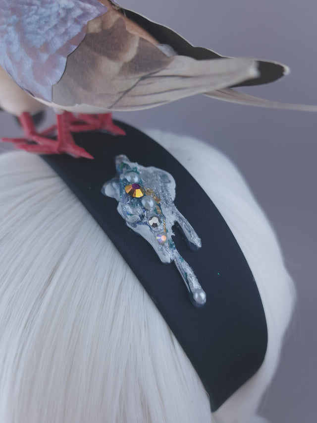 Pearls & Swine: Whimsical Pigeons in Love Headband "Wabi-Sabi"