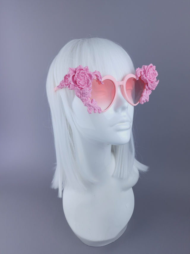 "Lisha" Pink Rose & Filigree Heart Shaped Sunglasses