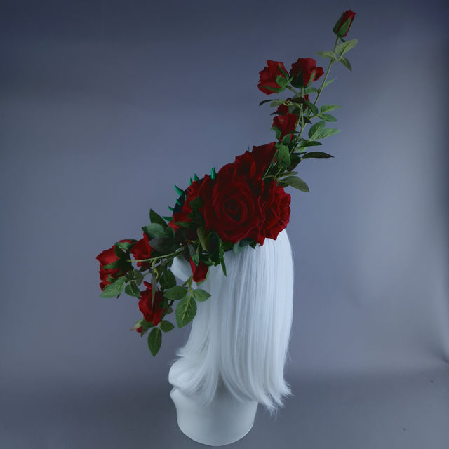 "Caresse De Roses" Red Rose & Thorns Fascinator Hat