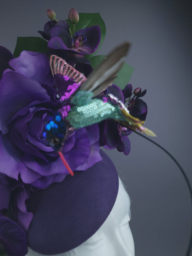 "Aasta" Purple Giant Rose & Orchid Fascinator Hat