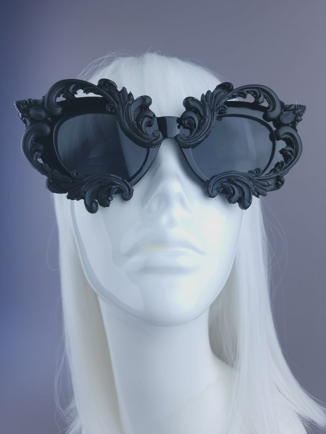 "Cyanide" Black Filigree Cateye Sunglasses
