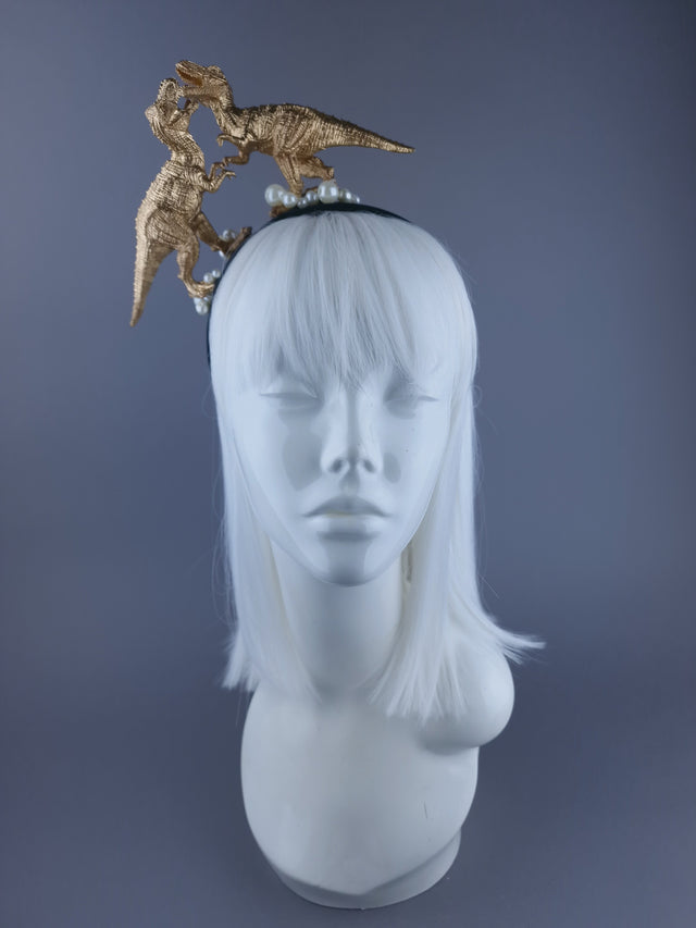 "Forever & Ever" Gold & Pearl Tyrannosaurus Rex Dinosaur Headband
