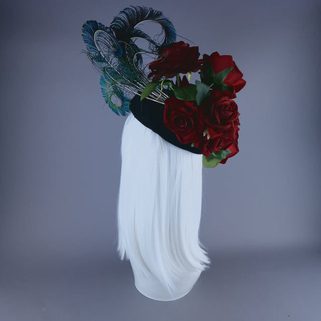 "L'Air Du Temps" Red Rose, Feather & Thorns Fascinator Hat