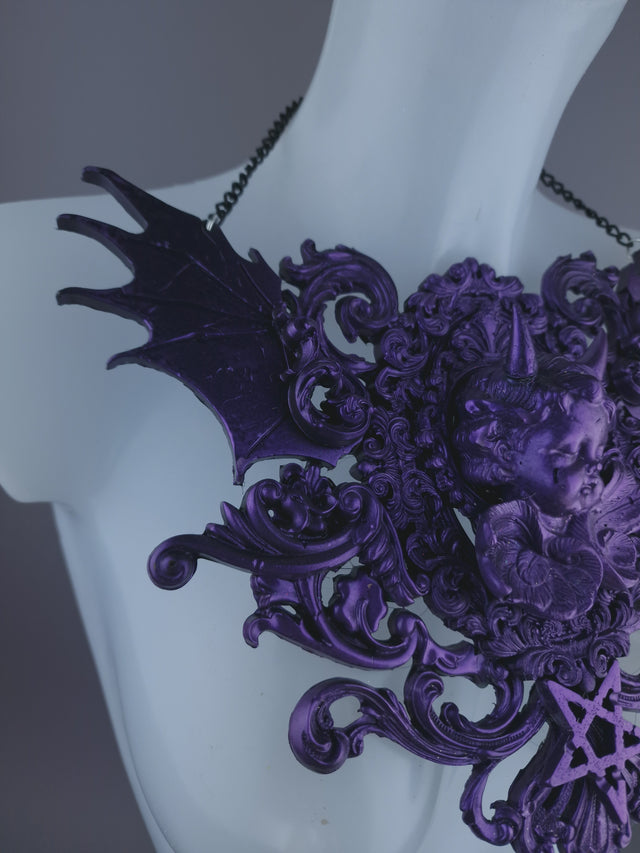 "La chérie de Lucifer" Purple Cherub & Filigree Neckpiece