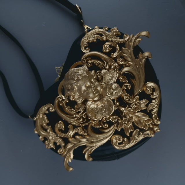SAMPLE! Gold Cherub Filigree Heart Shaped Handbag