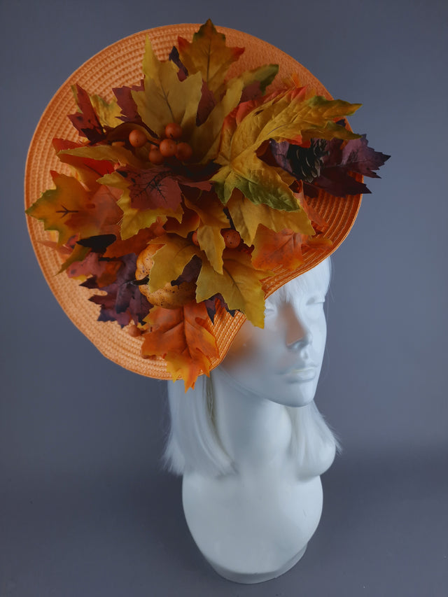 "Maple" Orange Autumn Leaf & Pumpkins Hat