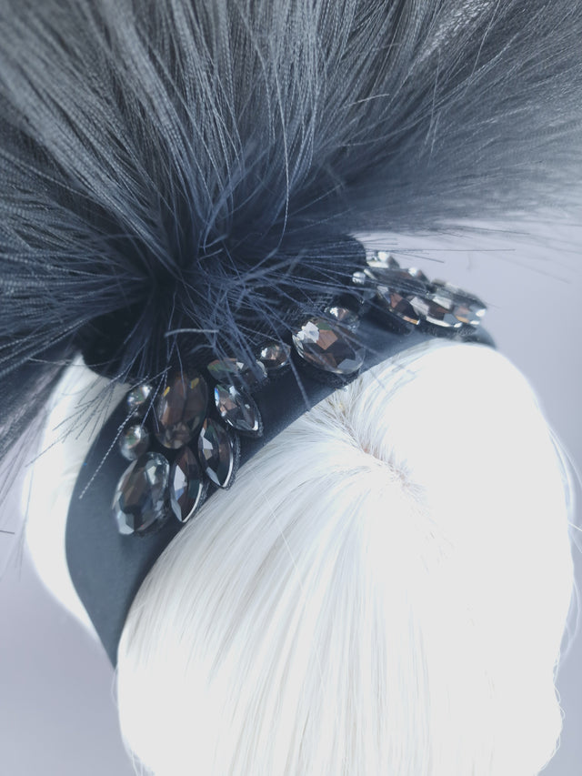 "Sassi" Grey Showgirl Jewel Headdress