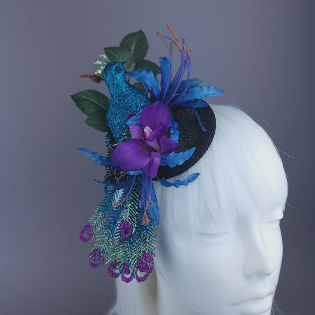 "Sumaru" Glittered Peacock & Flowers Mini Fascinator