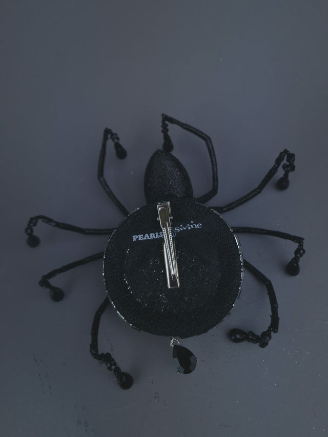 Pearls & Swine: Black Spider & Jewel Mini Fascinator "Toxin"