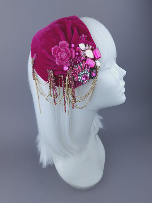 Pearls & Swine: Pink Velvet Jewel Hat Vintage-Inspired "Anna"