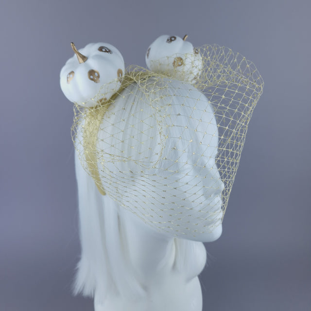 "Boo-Boo" Gold & White Pumpkin Ear Veil Headdress