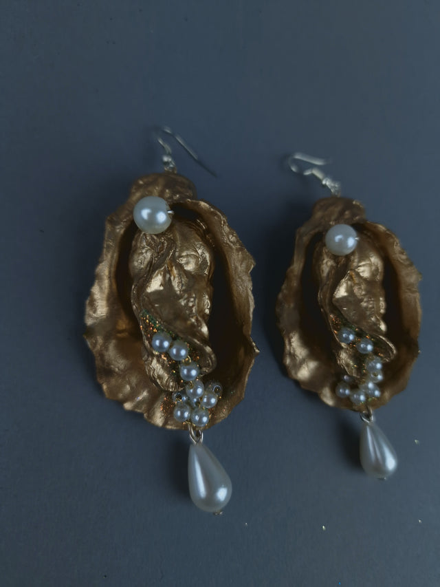 Gold & Pearl Oyster Earrings Jewellery