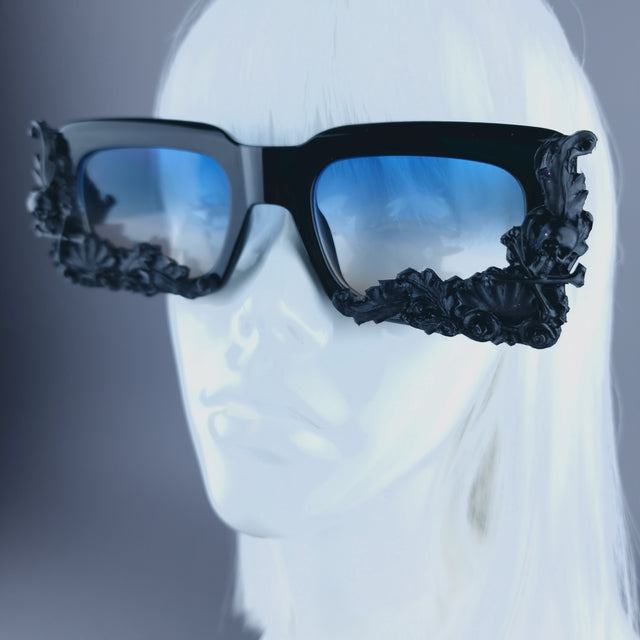 "Poe" Unisex Black Filigree Skull Sunglasses