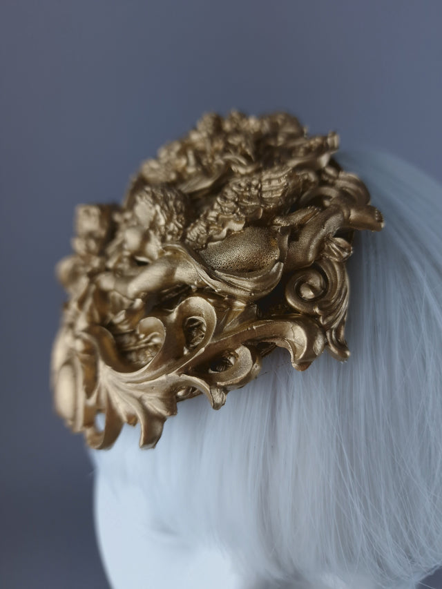 "Nalani" Gold Filigree & Cherub Mini Fascinator Hat