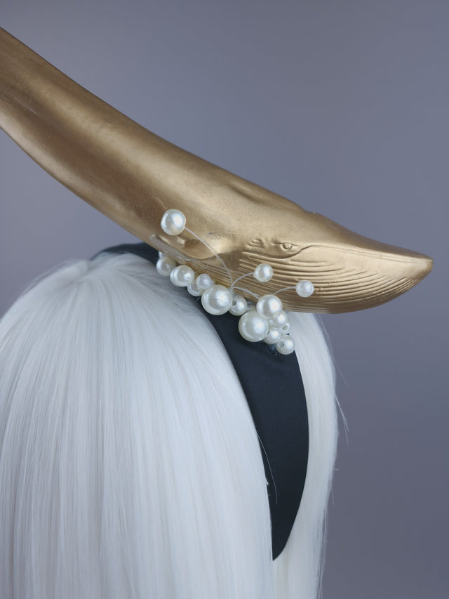 "Whale of a Time" Gold Whale & Pearl Headpiece