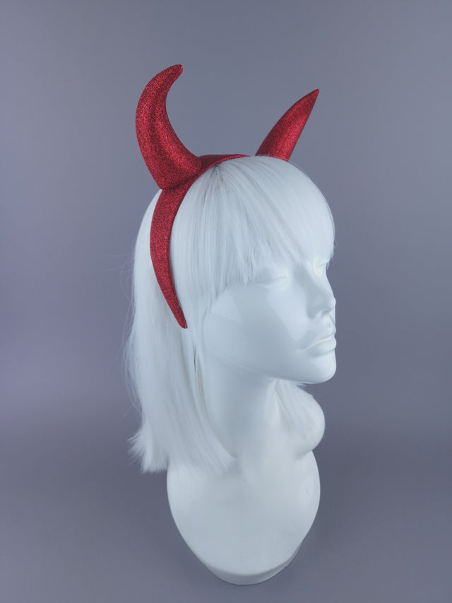 "Demonique" Large Red Glitter Devil Horn Headpiece