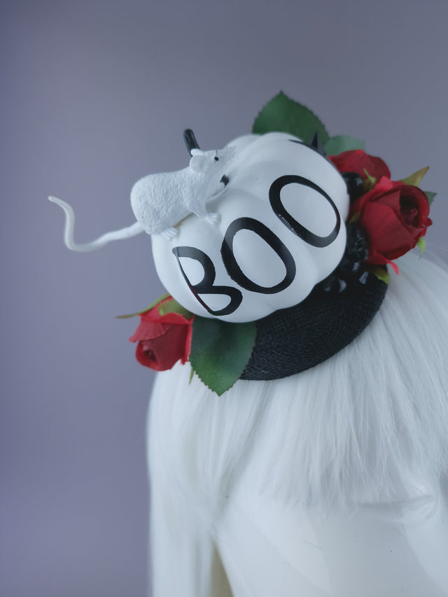 "Dreda" White Pumpkin, Ray & Roses Mini Fascinator