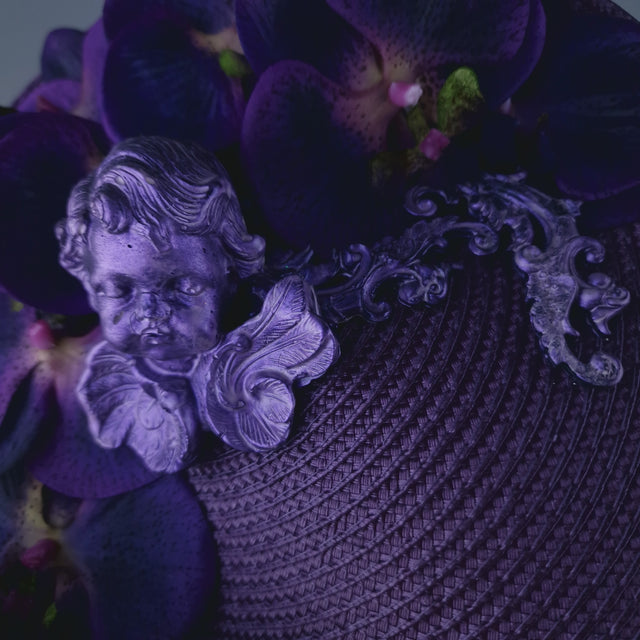 "Reign" Purple Filigree, Cherub & Orchid Fascinator Hat