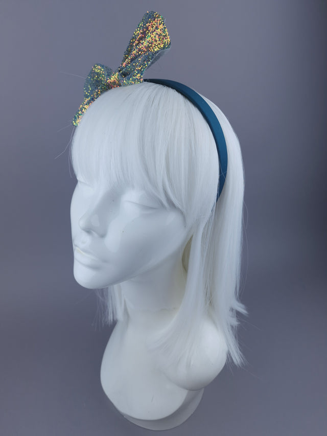 Glitter Bow Teal Headpiece