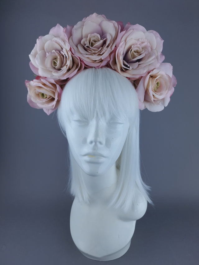 "Dawn" Pale Dusky Pink Rose Headdress & Neckpiece