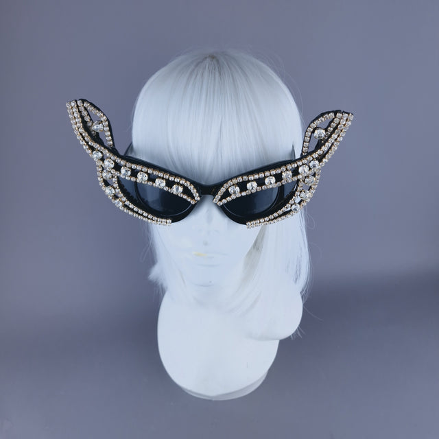 "Dramatique" Black Cats Eye & Jewel Sunglasses