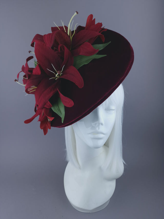 Deep Red Velvet Lily Hat "Demelza"