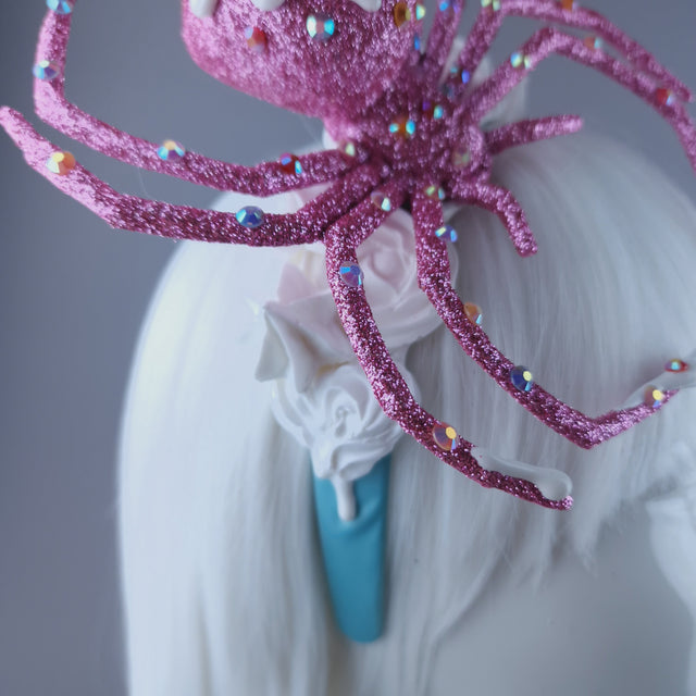 "Frostie" Pink Glitter Cherry Spider & Cream Headpiece