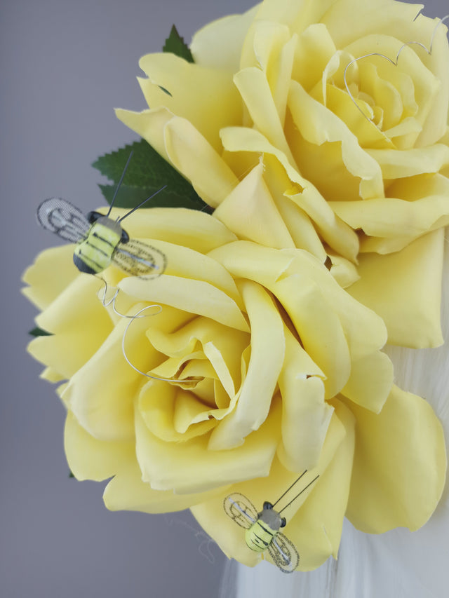 Yellow Rose & Bees Headpiece