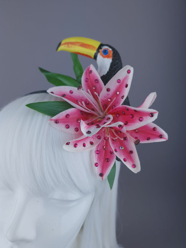 Pearls & Swine: Flower Headpiece with Toucan & Lilies