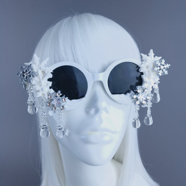 "Neve" White Snow Flake Jewel Sunglasses