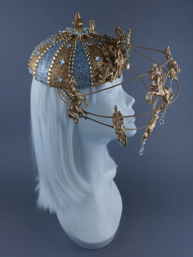 "Cirque Forever" Gold & Silver Circus Carousel Wired Veil Hat
