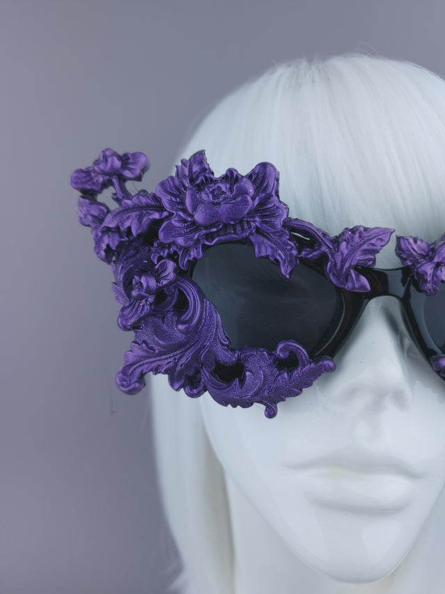 Pearls & Swine: Purple Filigree Cat Eye Sunglasses "Lamia"