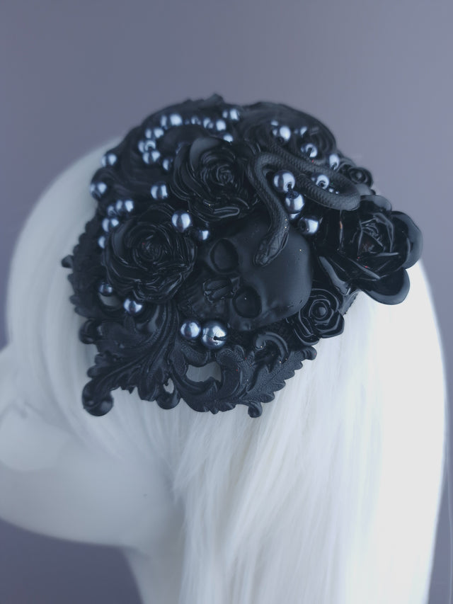 "Deathe" Black Filigree Mini Fascinator