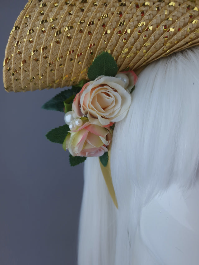 "Grace O'Malley" PInk Pirate Rose & Pearl Fascinator Hat