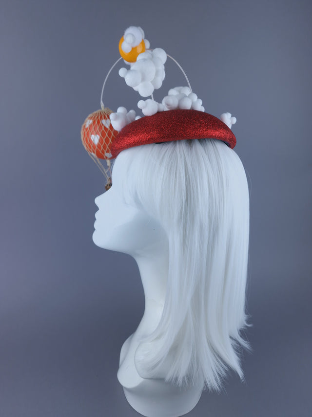 "Love is in the Air" Red Heart Hot Air Balloon Fascinator Hat
