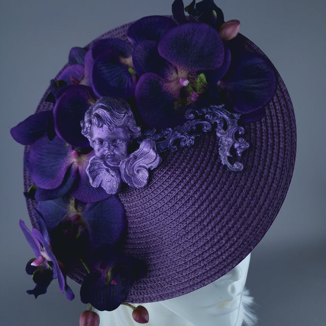 "Reign" Purple Filigree, Cherub & Orchid Fascinator Hat
