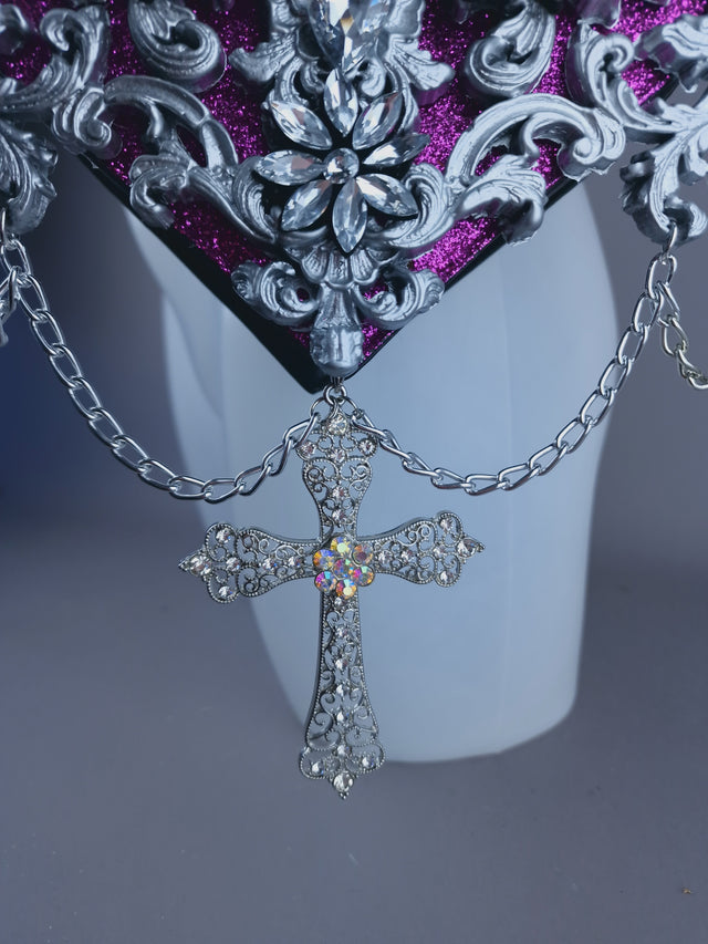 "Beltia" Silver Filigree & Pink Glitter Heart Shaped Handbag