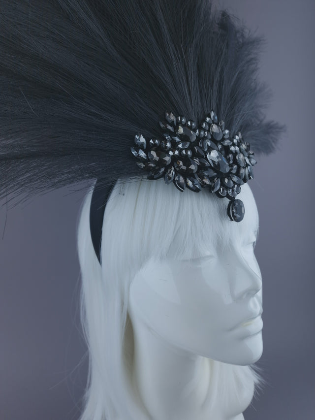 "Sassi" Grey Showgirl Jewel Headdress