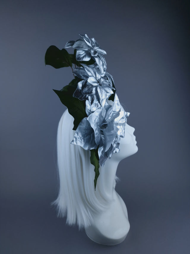Metallic SIlver Poinsettia Headdress
