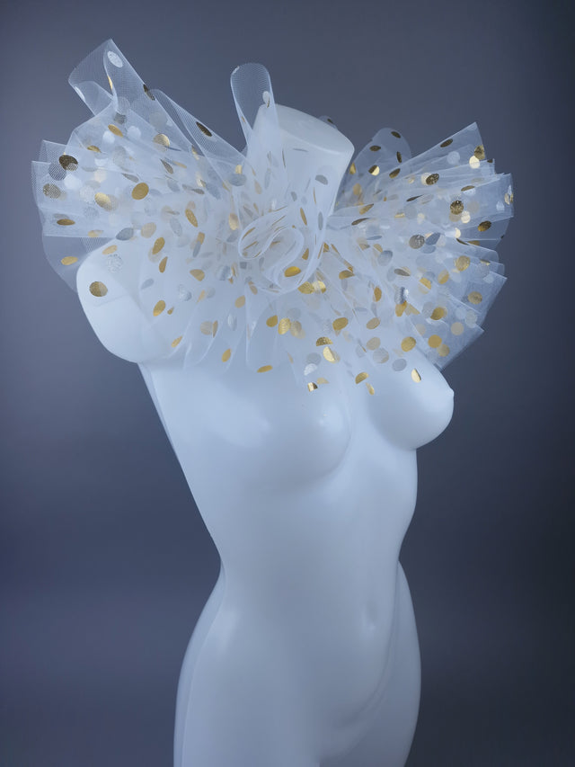 "Lil Bobo" White Neck Ruffle with Silver/Gold Polka Dots, Clown Collar