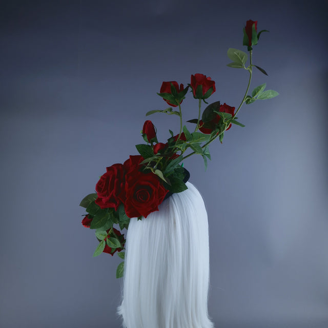"Caresse De Roses" Red Rose & Thorns Fascinator Hat