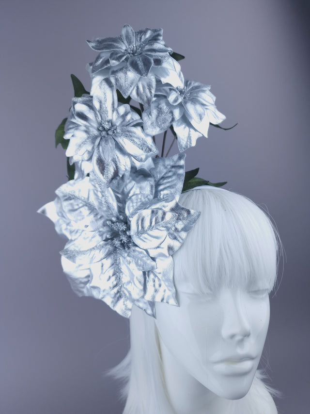 Metallic SIlver Poinsettia Headdress