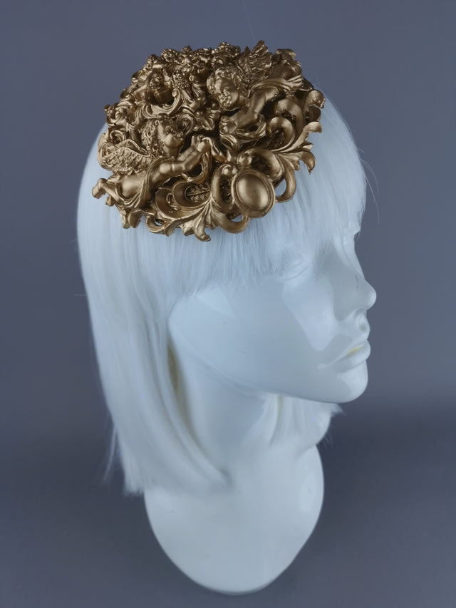"Nalani" Gold Filigree & Cherub Mini Fascinator Hat
