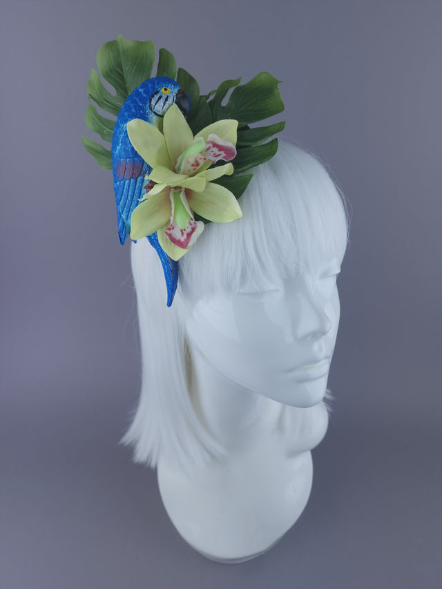 "Tropic" Blue Parrot & Orchid Mini Fascinator