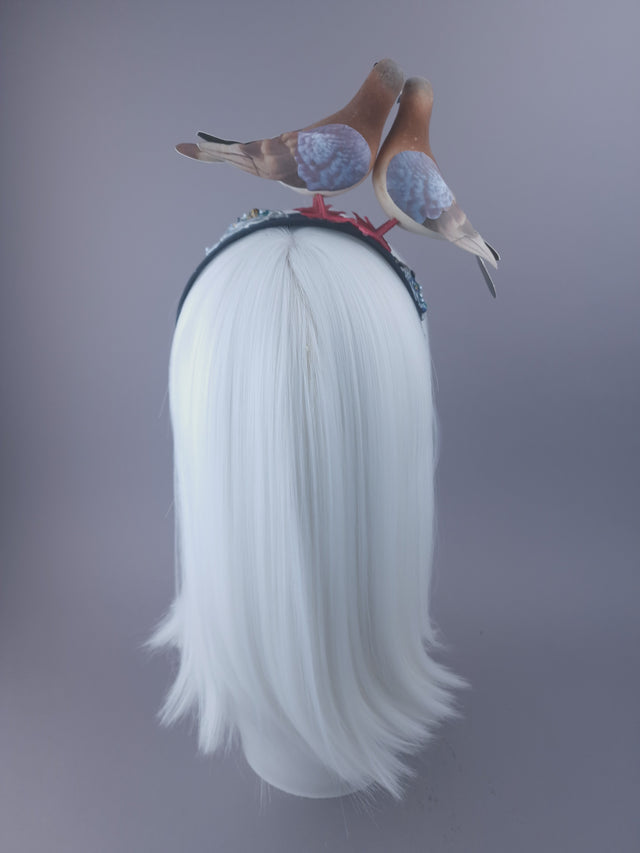 Pearls & Swine: Whimsical Pigeons in Love Headband "Wabi-Sabi"