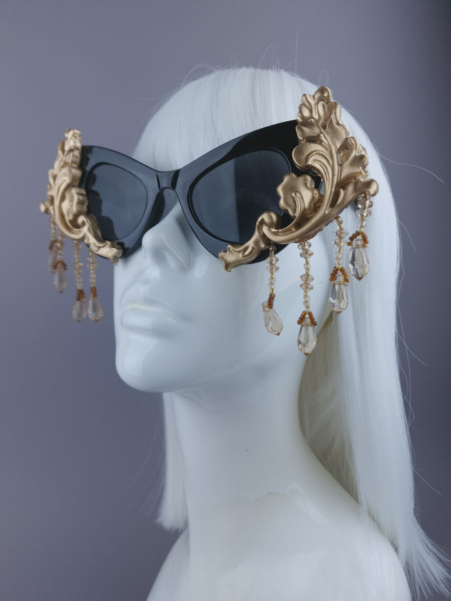 "Jezebeth" Black & Gold Filigree Sunglasses